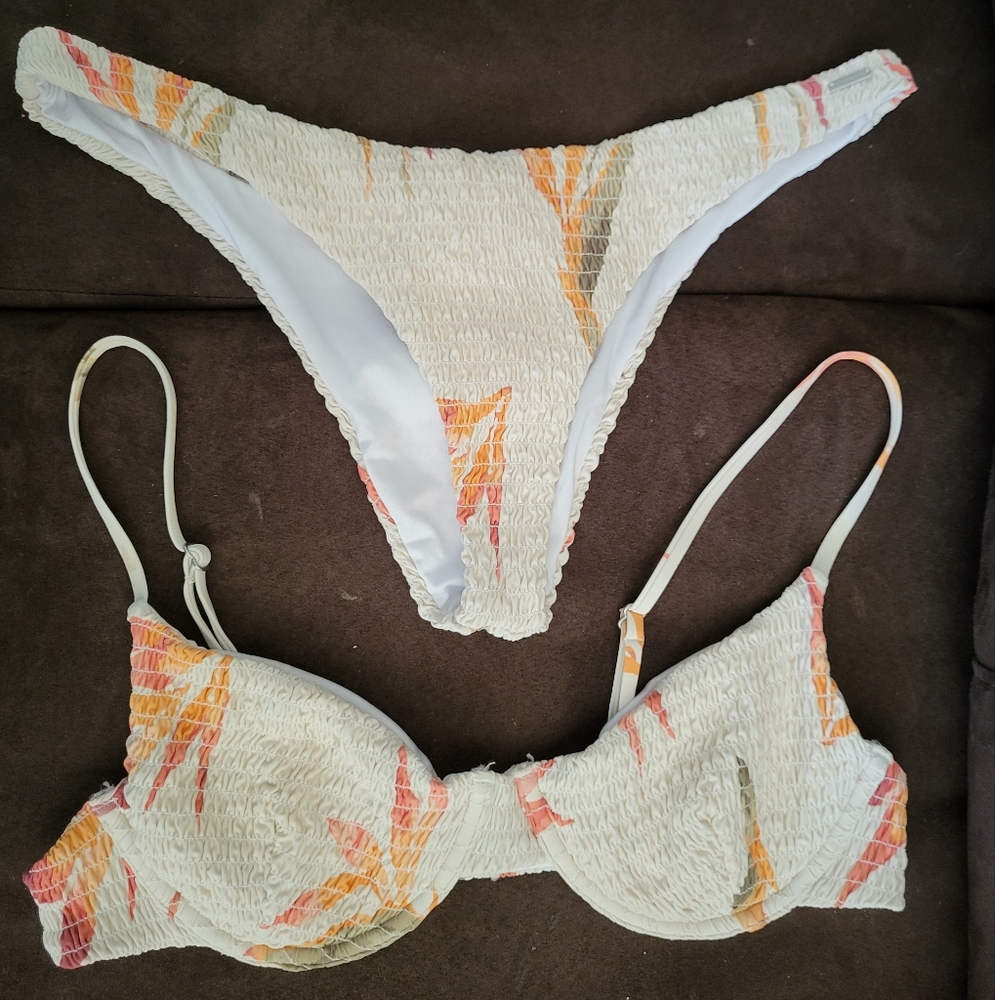 Women's Cream and Orange Bikini Set